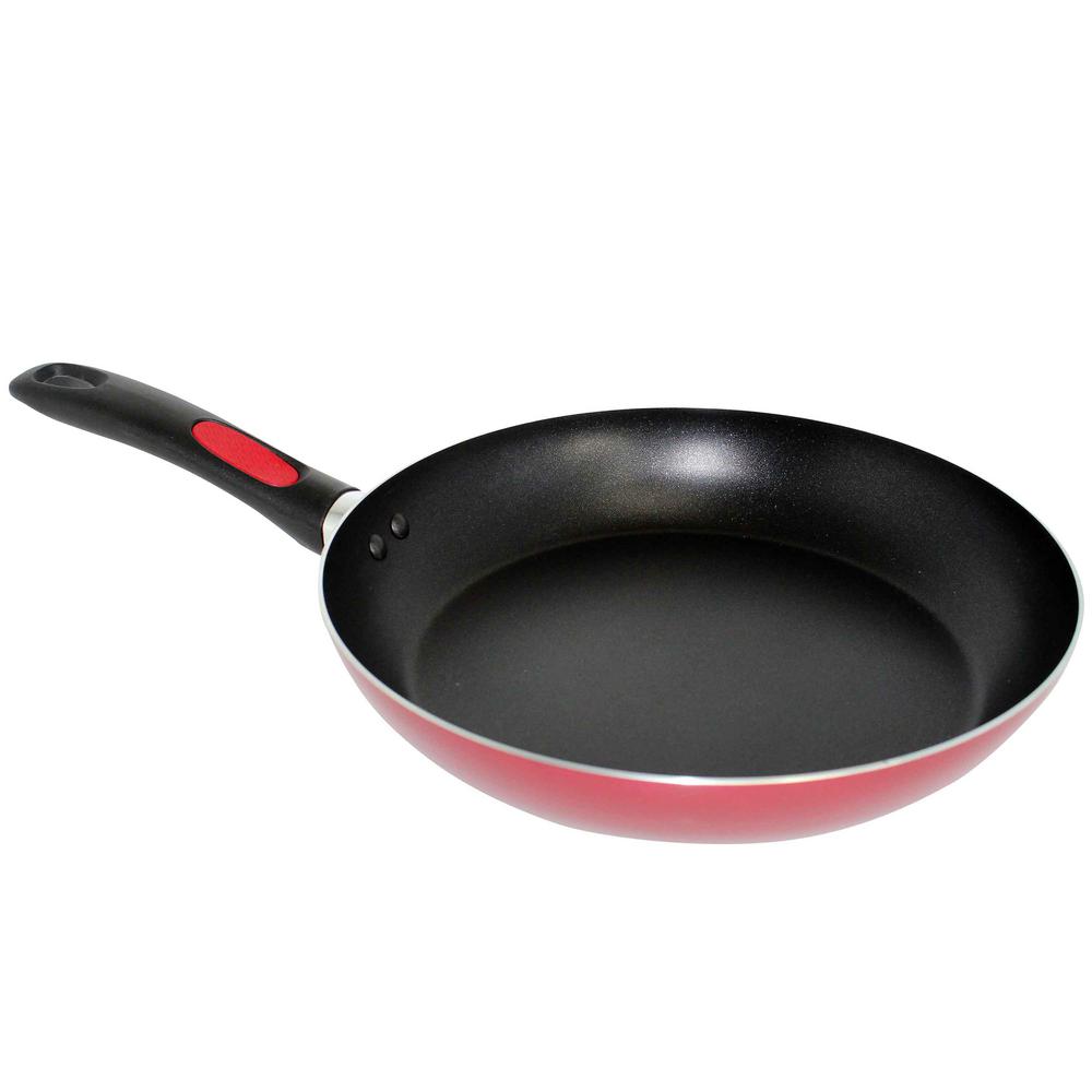 Mirro 10.5 in. Aluminum Nonstick Frying Pan in Red with Glass Lid-MIR ...