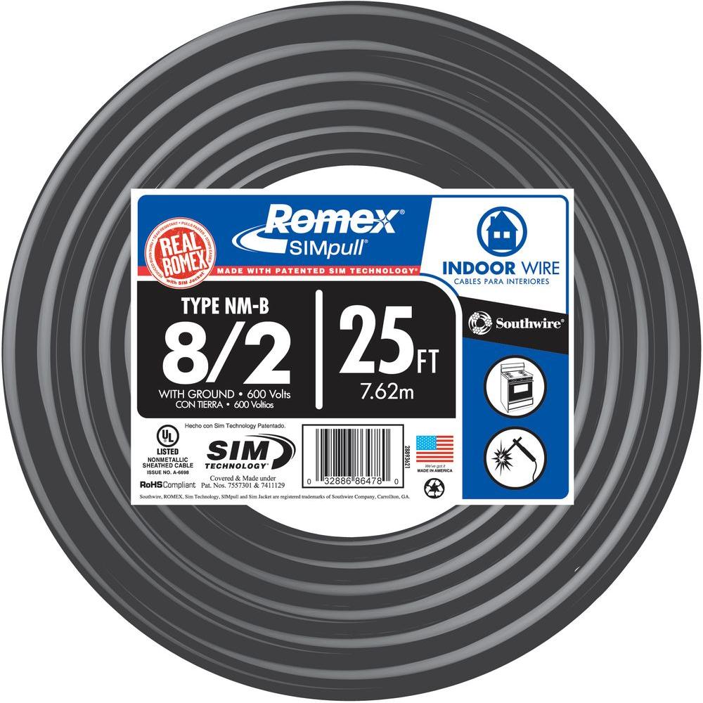 Southwire 25 ft. 8/2 Stranded Romex SIMpull CU NM-B W/G Wire-28893621