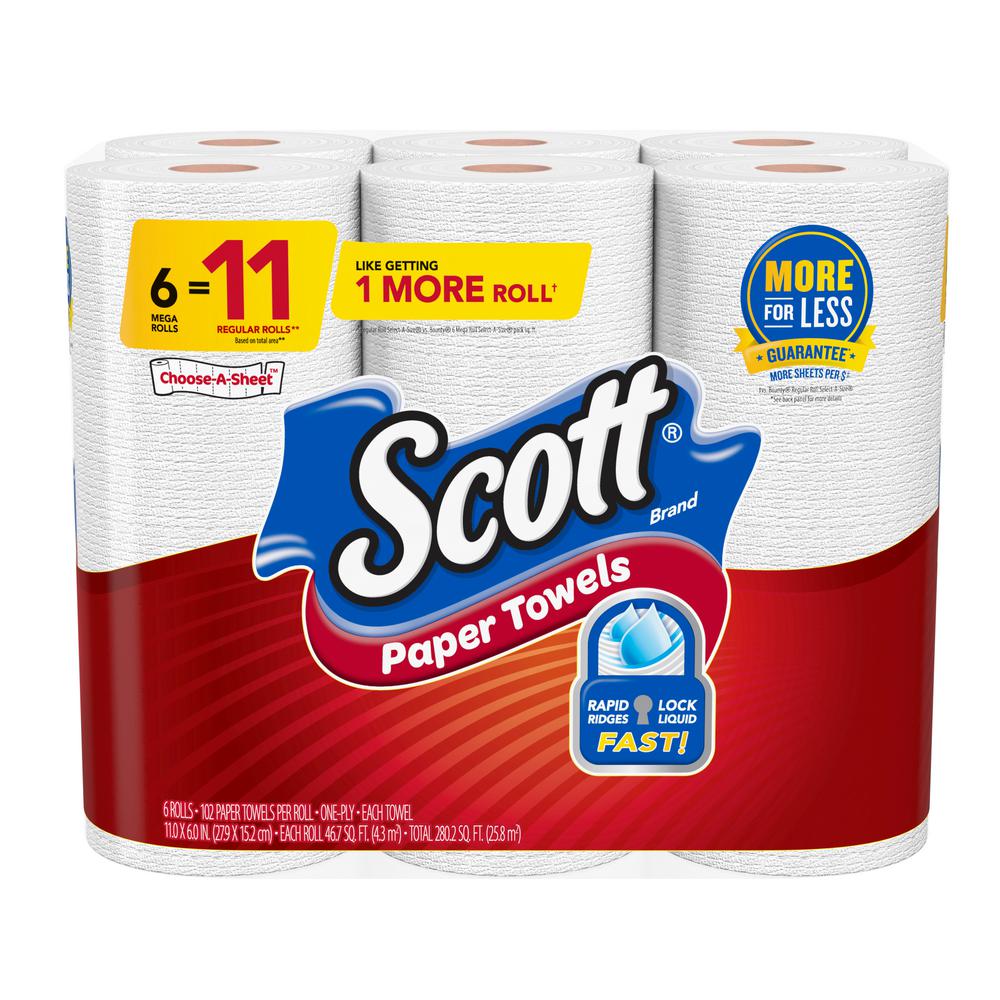 Scott Choose-A-Sheet Paper Towels, White, 6 Mega Rolls-46457 - The Home ...