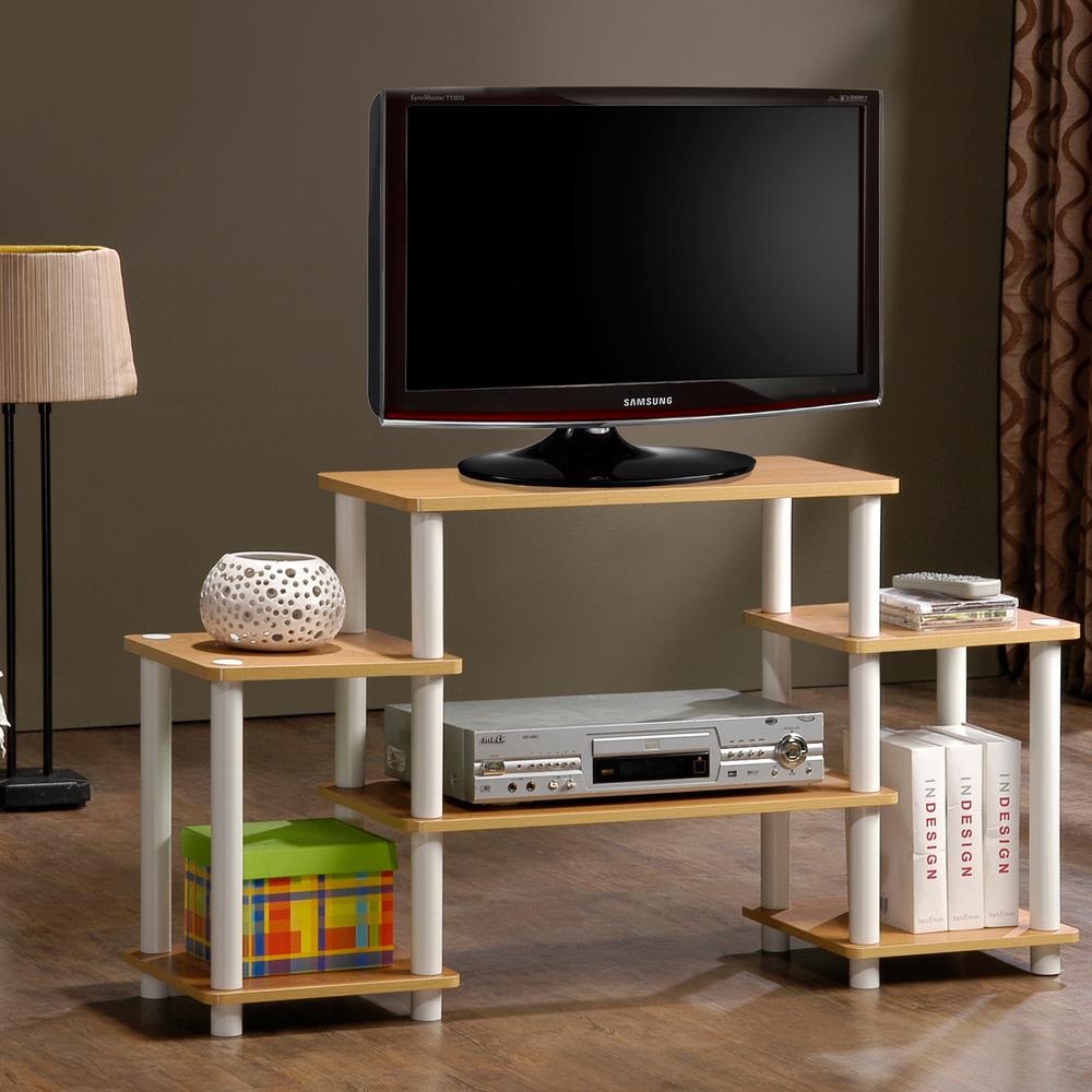 Beech//White Furinno Turn-N-Tube No Tools Entertainment TV Stands