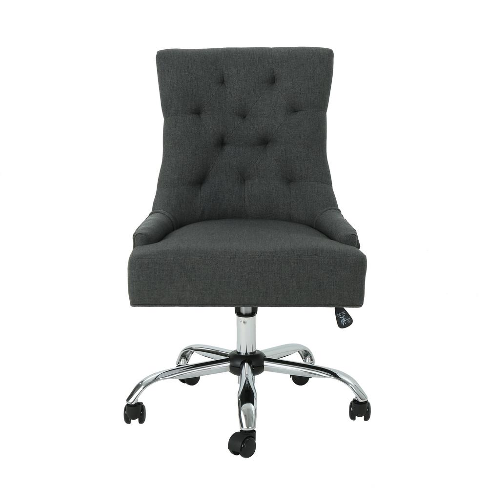 Noble House Americo Tufted Back Dark Gray Fabric Home Office Desk Chair 40962 The Home Depot