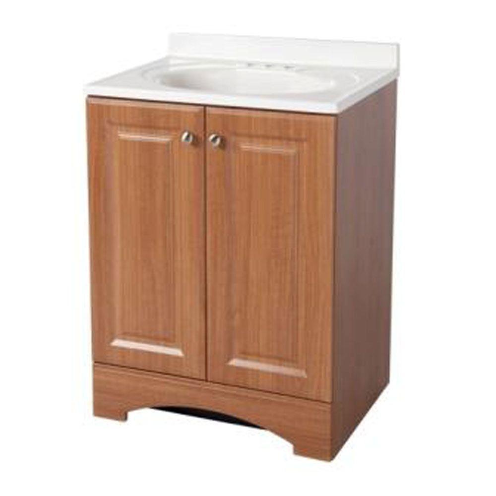 Glacier Bay 24.50 in. W Bath Vanity in Golden Pecan with Cultured 