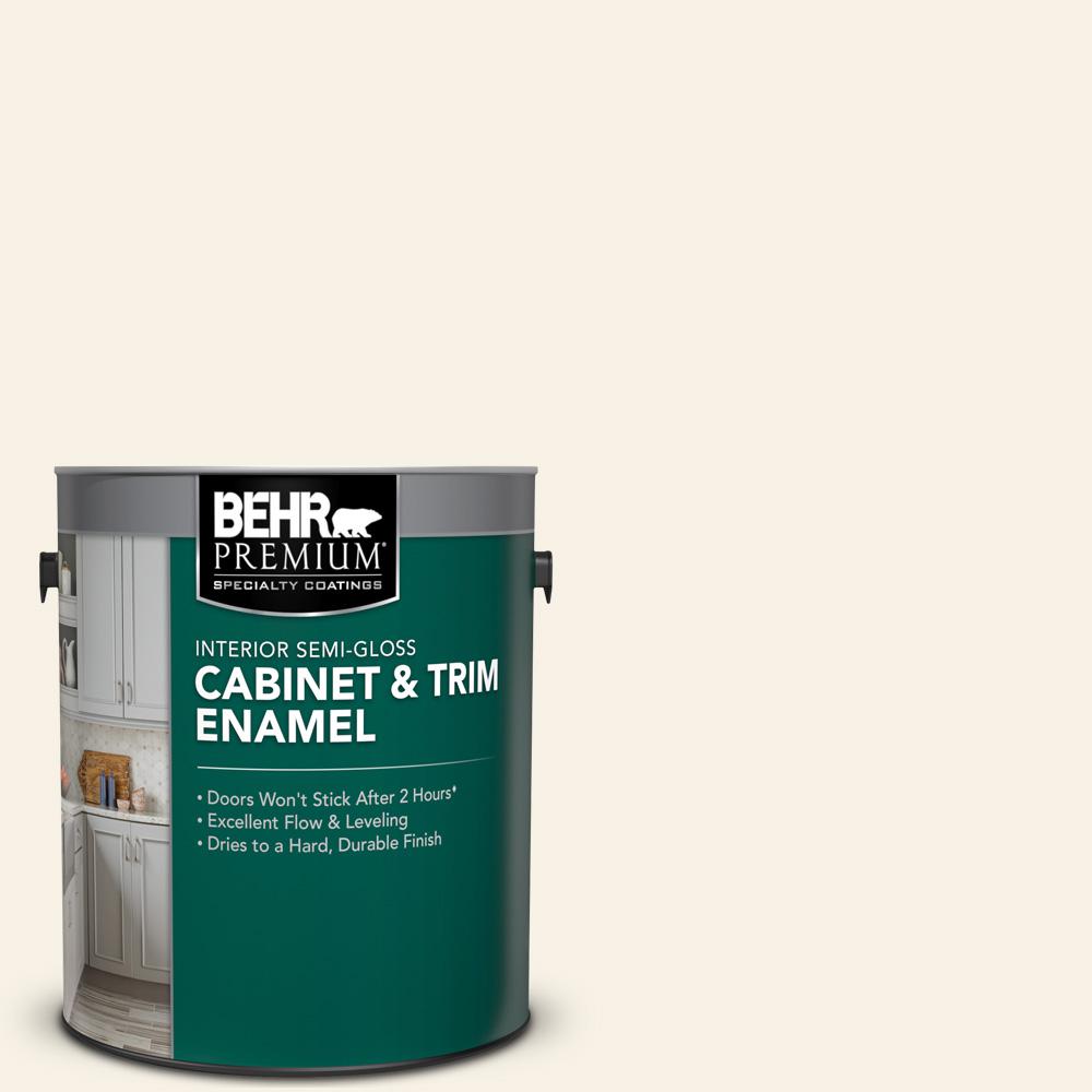 Behr Premium 1 Gal Bwc 01 Simply White Semi Gloss Enamel Interior Cabinet And Trim Paint 712001 The Home Depot