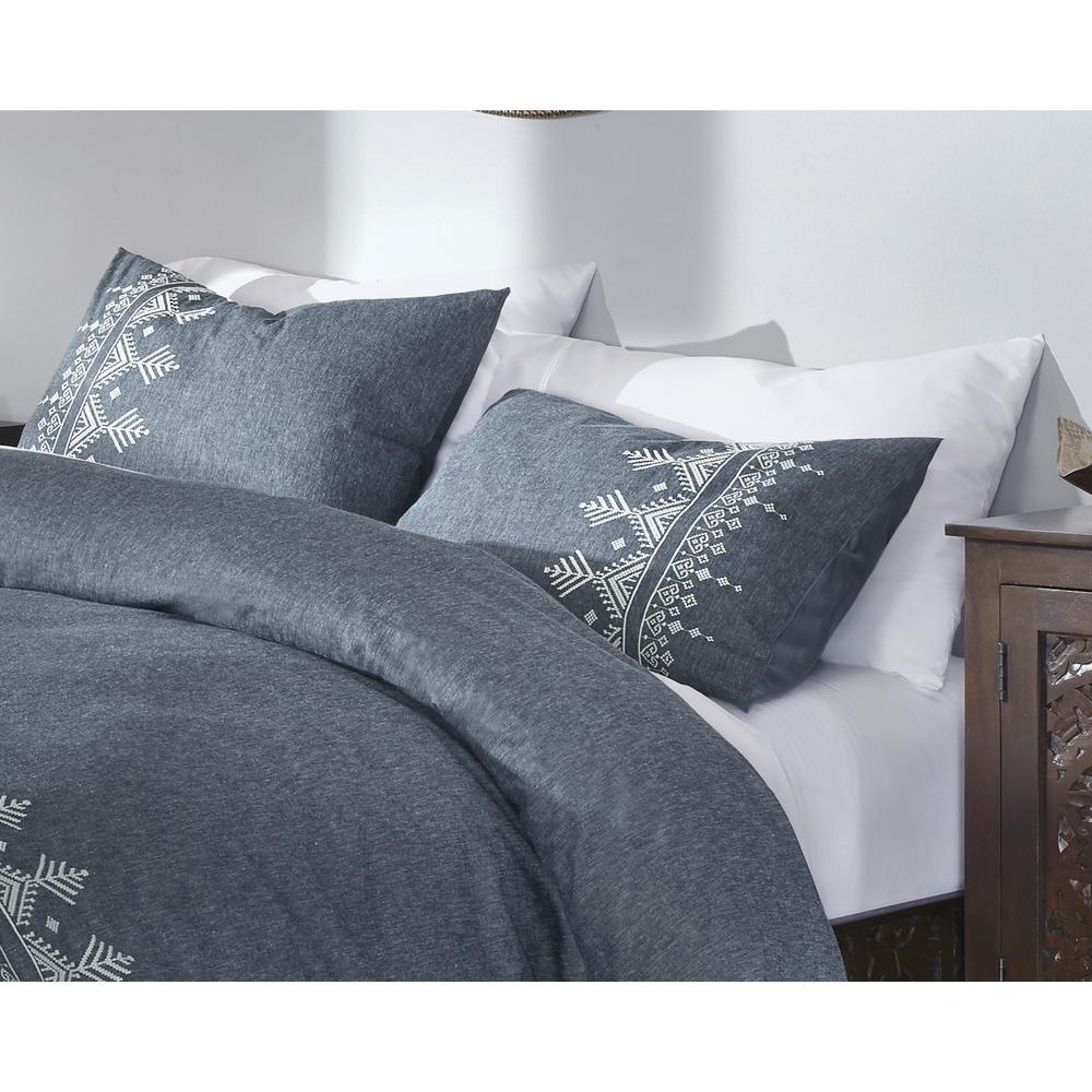 Home Decorators Collection Roanne 3 Piece Steel Blue Embroidered