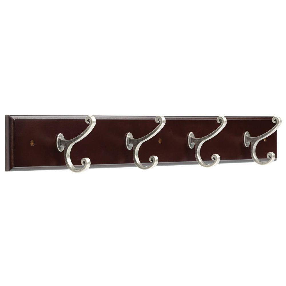Liberty 27 in. Espresso and Satin Nickel Scroll Coat and Hat Hook Rack131323 The Home Depot