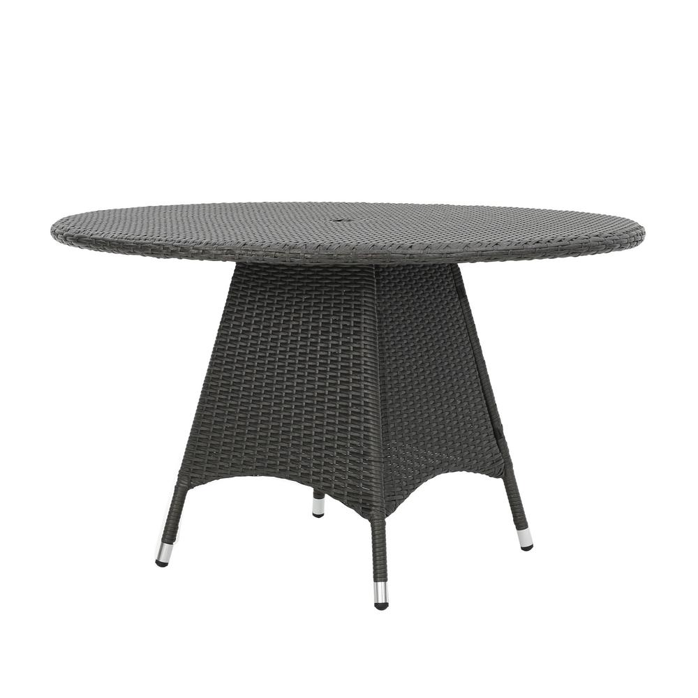 Noble House Octavia Grey Round Wicker Outdoor Dining Table-11480 - The