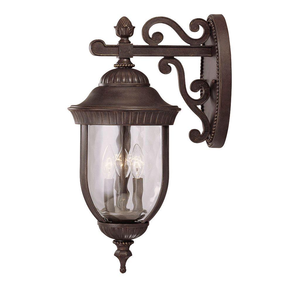 Illumine 3-Light Wall Mount Lantern Walnut Patina Finish Clear Hammered ...