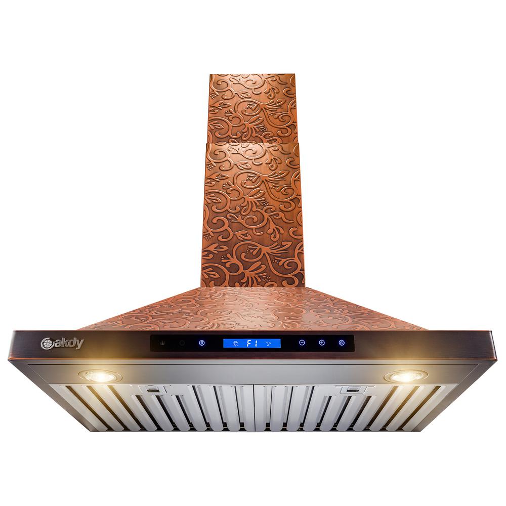 AKDY 30 in. Convertible Wall Mount Embossed Copper Vine Design Kitchen Range Hood with Lights