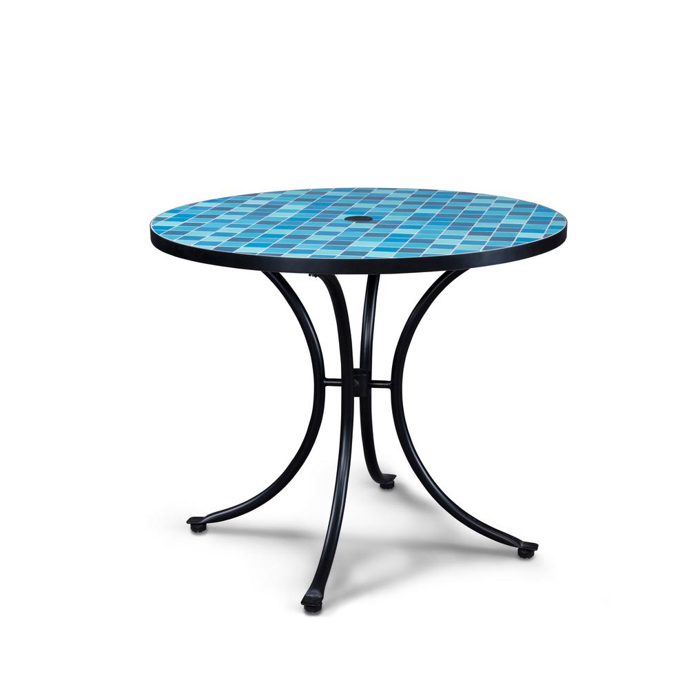 Homestyles Larimer Blue And Black Round Outdoor Bistro Table With Black Round Outdoor Bistro Table