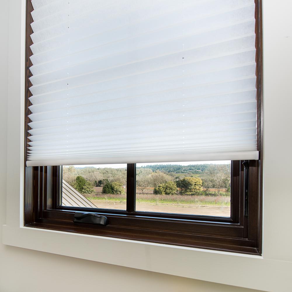36 in x 64 in, Fits windows 19-36 Easy Lift Trim-at-Home Cordless Pleated Light Filtering Fabric Shade White