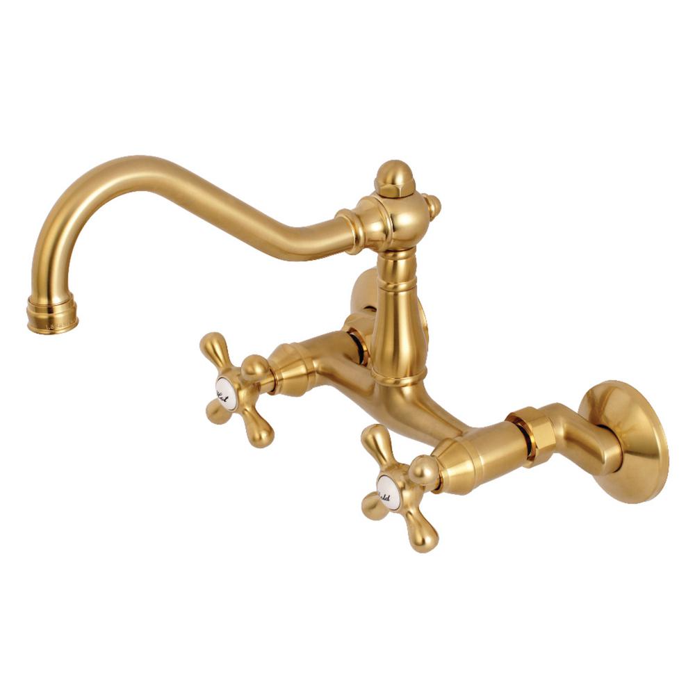 Kingston Brass Vintage 2 Handle Wall Mount Standard Kitchen Faucet In Brushed