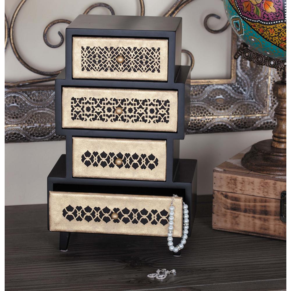 Litton Lane 8 In X 13 4 Drawer Wooden Arabesque Jewelry Box 4 Drawer Wooden Arabesque Jewelry Box 82187 The Home Depot