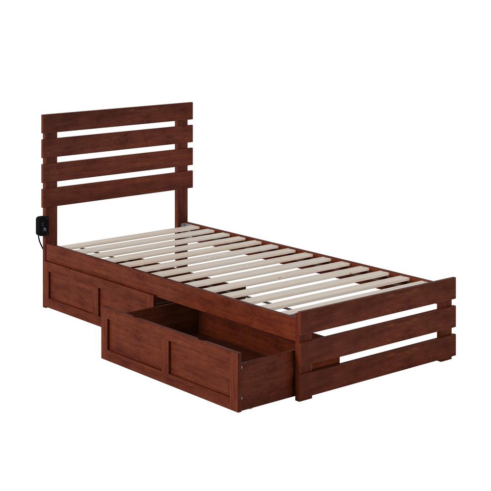 Atlantic Furniture Oxford in Walnut Twin Extra Long Bed with Footboard ...