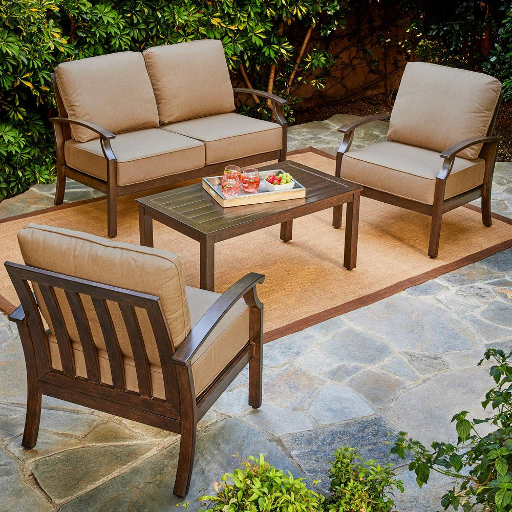 Royal Garden Bridgeport 4Piece Metal Patio Conversation Set with Tan