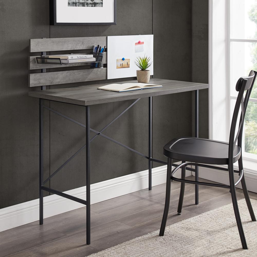 Welwick Designs Grey Wash Modern Writing Desk With Slat Back
