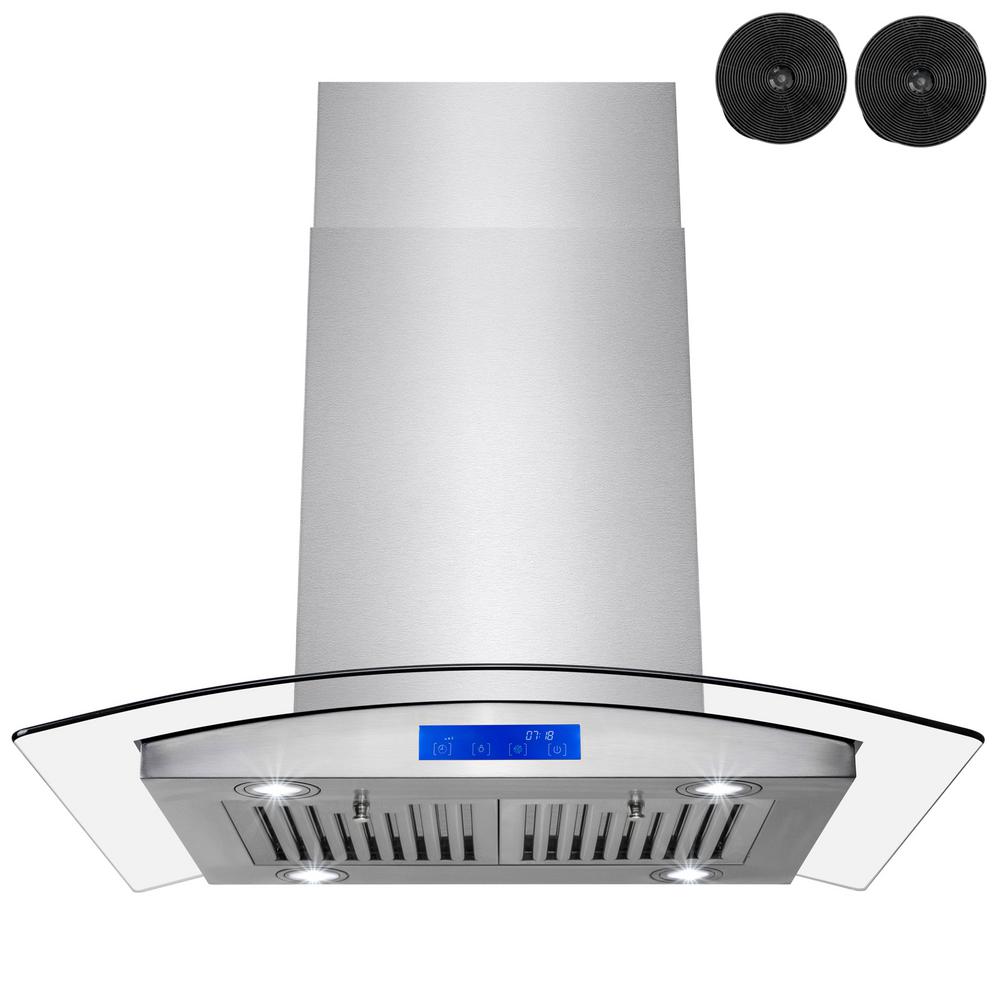 AKDY 30 in. Convertible Island Mount Range Hood in Stainless Steel with