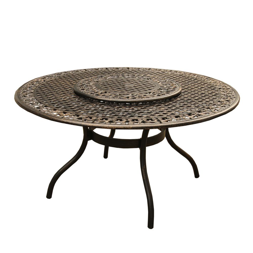 Ornate Traditional 59 In Round Aluminum Outdoor Dining Table Mesh Round Aluminum Outdoor Dining Table