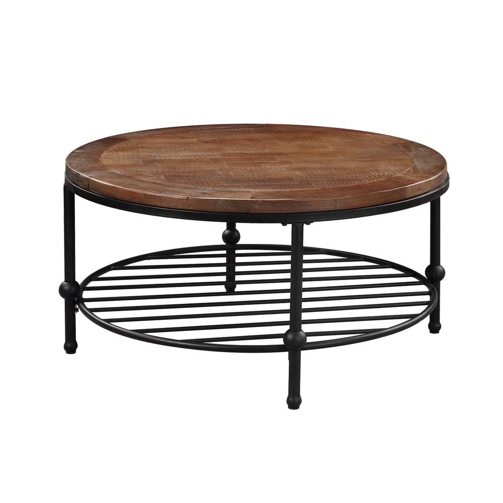 Brown 35 8 In Dia Round Coffee Table With Metal Shelf Brown 35 8 In Dia Round Coffee Table With Metal Shelf
