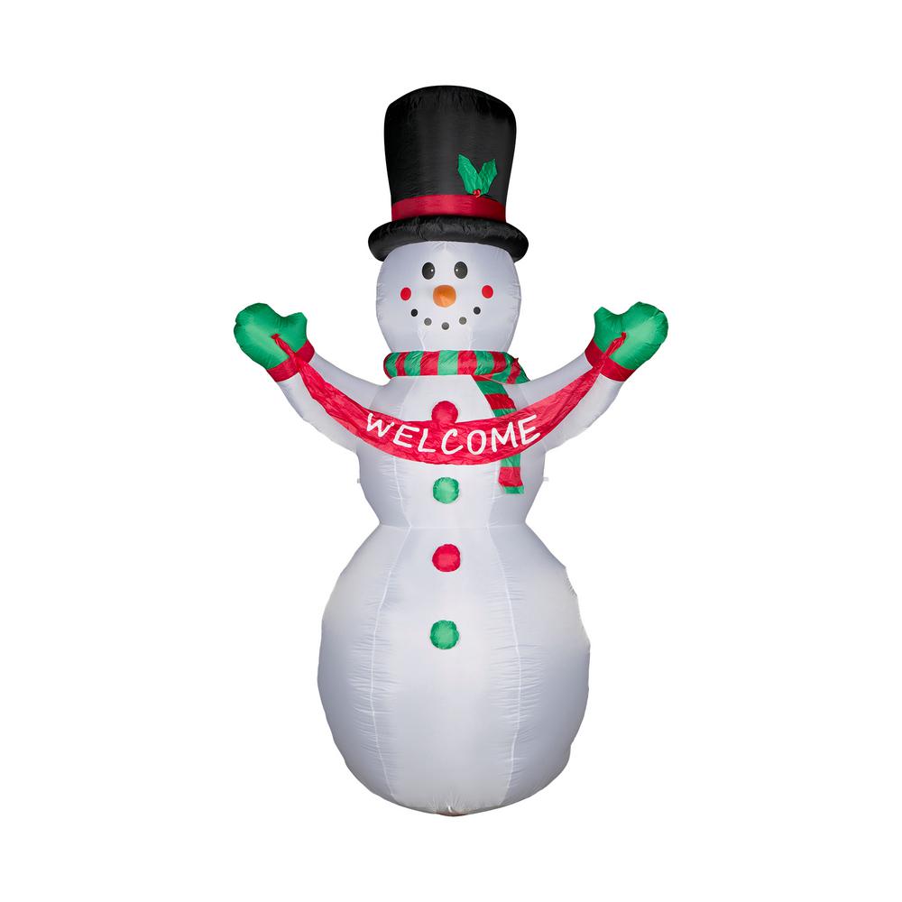 Glitzhome 12 ft. Lighted Inflatable Snowman with Welcome Decor ...