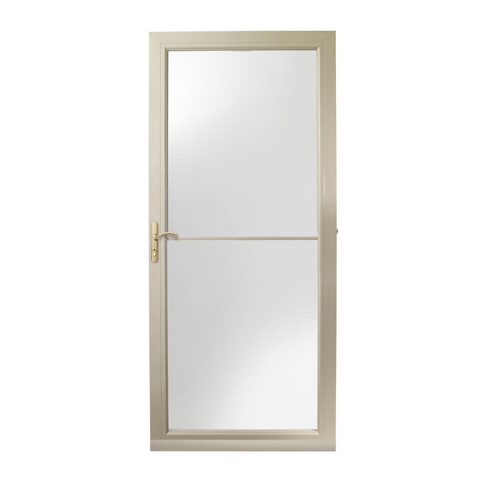 Andersen 36 In X 80 In 3000 Series Sandtone Left Hand Self Storing Easy Install Aluminum Storm Door With Brass Hardware