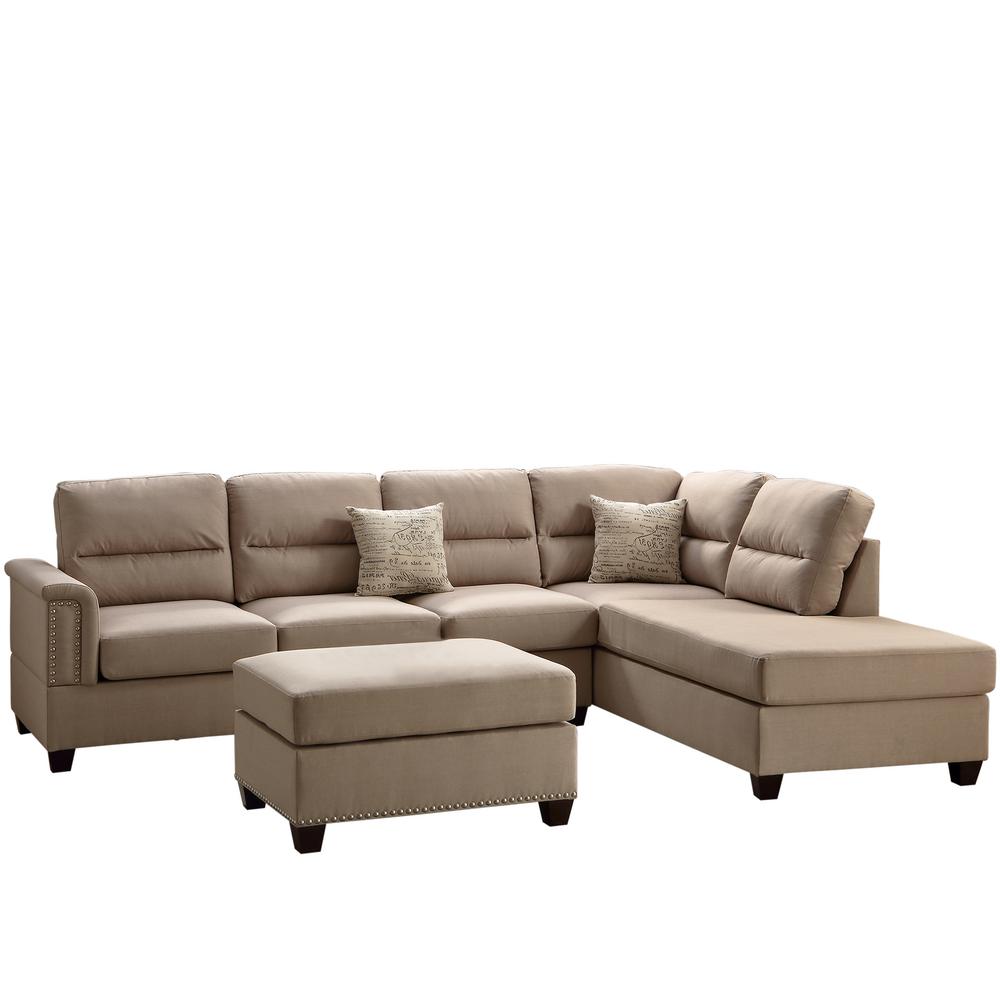 Worldwide Naples 3Piece Sand Sectional Sofa with Ottoman VENE