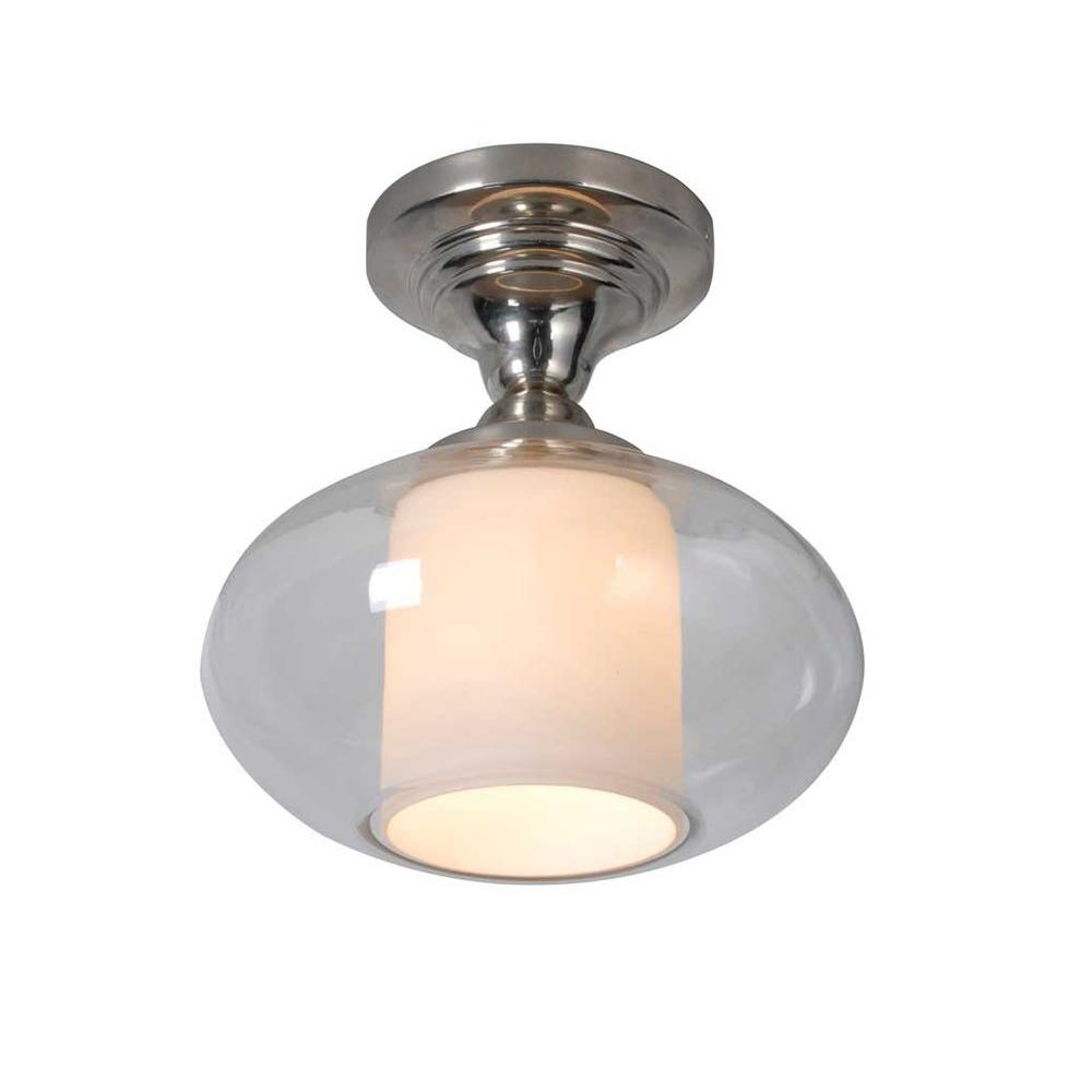 Hampton Bay 10.5 in. 1-Light Chrome Semi-Flush Mount with Clear Glass and White Inner Glass Cylinder was $53.33 now $26.52 (50.0% off)