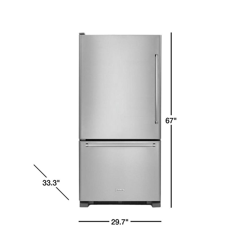 Kitchenaid 18 7 Cu Ft Bottom Freezer Refrigerator In Stainless
