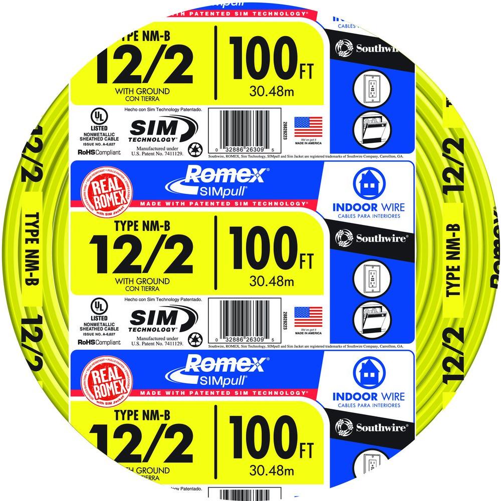 Southwire 100 Ft 12 2 Solid Romex SIMpull CU NM B W G Wire 28828228 