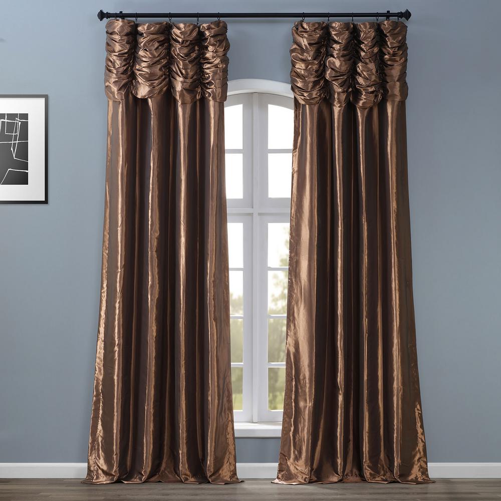 Exclusive Fabrics Furnishings Mushroom Brown Ruched Faux Solid Taffeta Light Filtering Curtain 50 In W X 108 In L Ptch 27 108 Ru The Home Depot