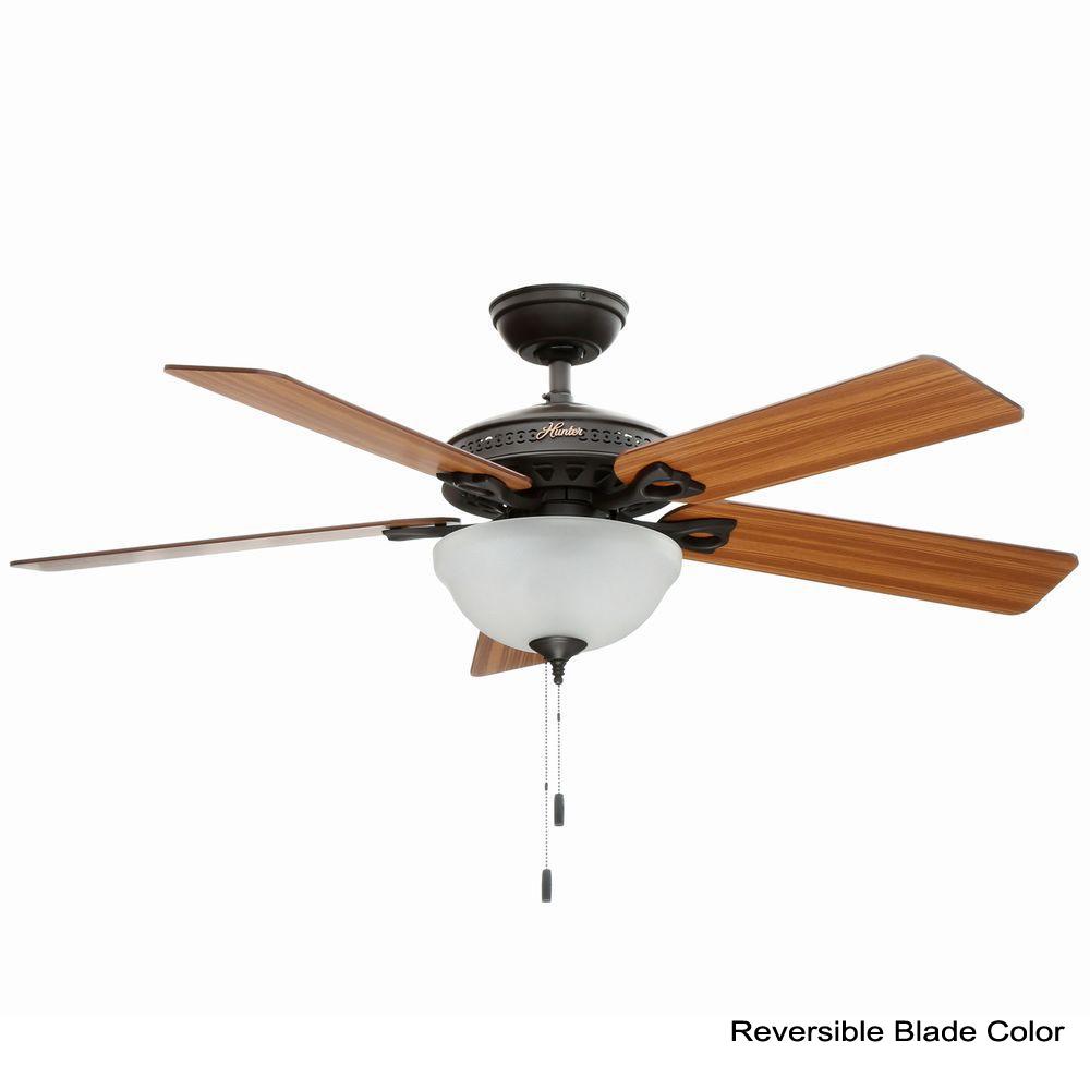 Hunter 52" Ceiling Fan with Light and Frosted Seeded Glass in New Bronze