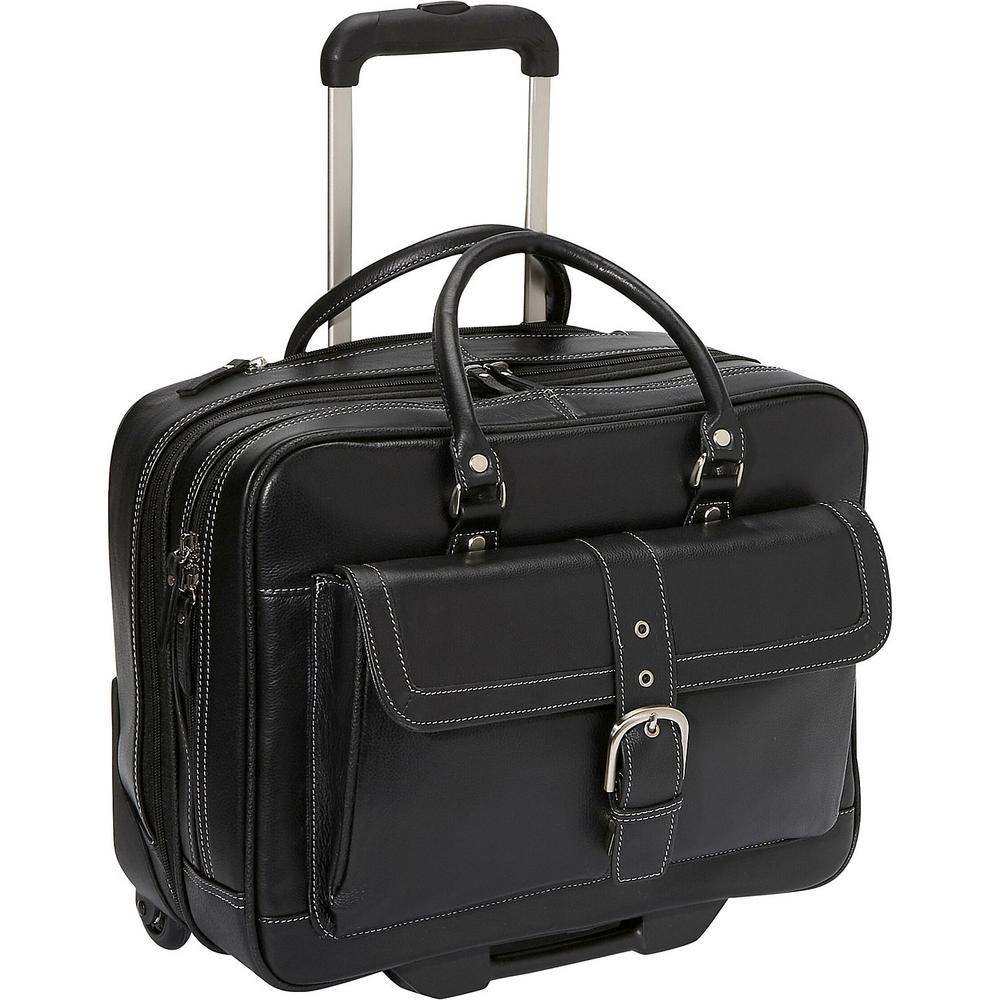 Heritage Black Lightweight Pebbled Leather Dual Compartment 2-Wheel 15.6in Laptop Business Tote ...