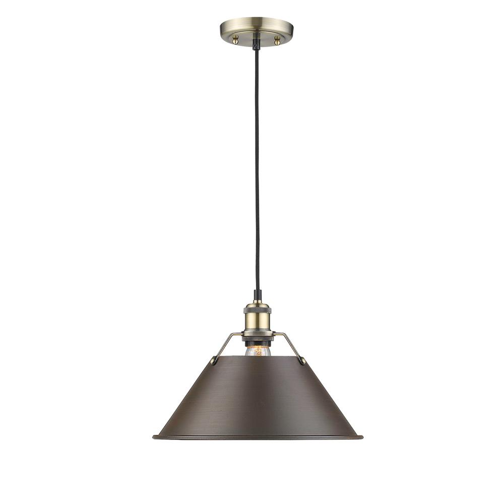 Golden Lighting Orwell Ab 1 Light Aged Brass Pendant With Rubbed Bronze Shade