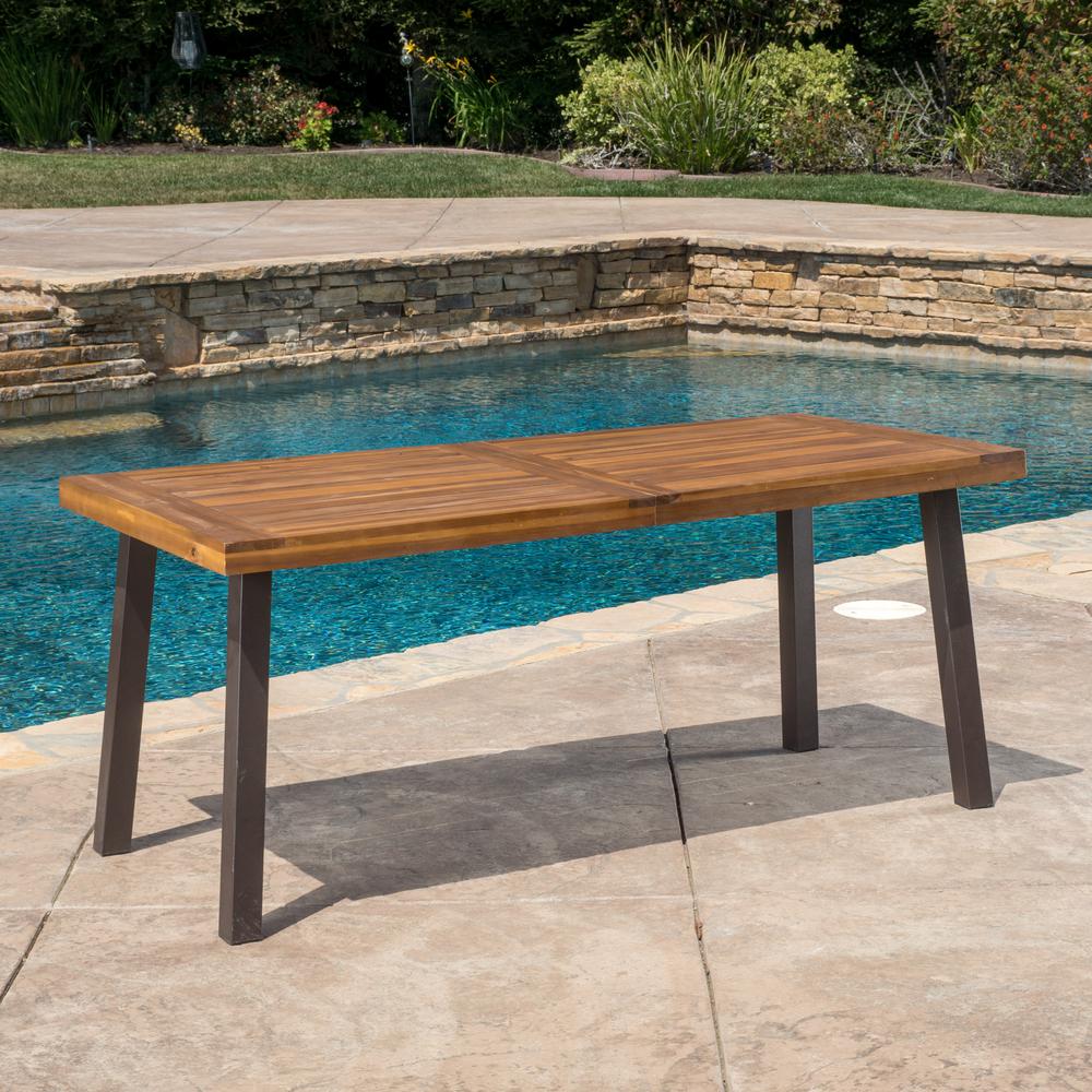 Noble House DellaTeak Finish Rectangle Wood Outdoor Dining Table-298192