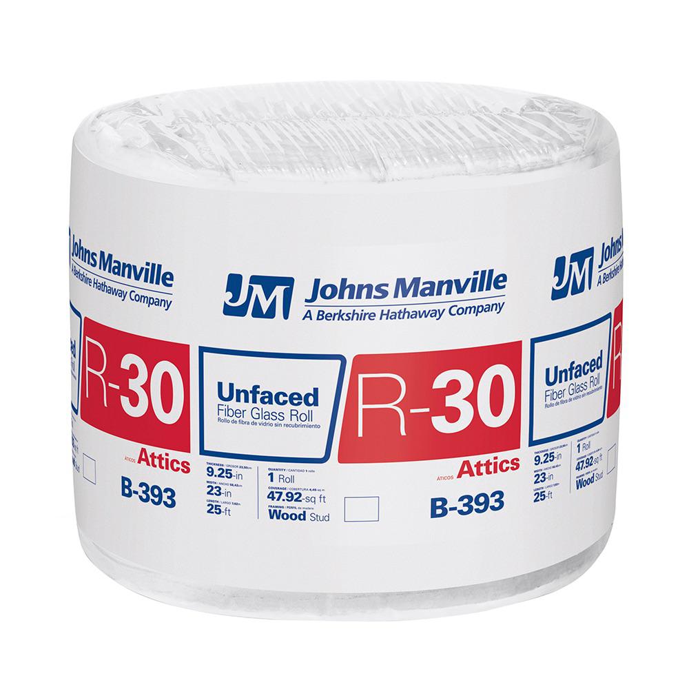 Johns Manville R30 Unfaced Fiberglass Insulation Roll 23 in. x 25 ft