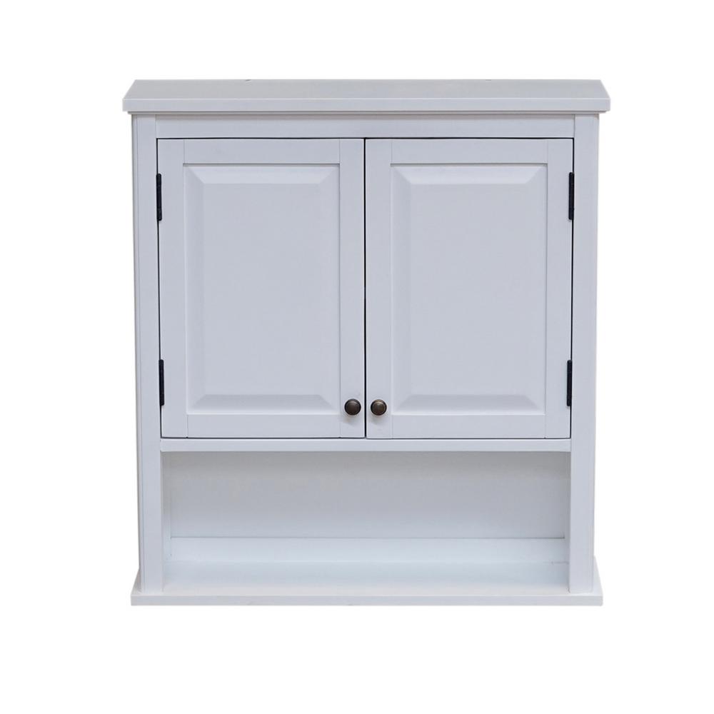 Alaterre Furniture Dorset 27 In W Wall Mounted Bath Storage Cabinet With 2 Doors And Open Shelf In White Anva74wh The Home Depot