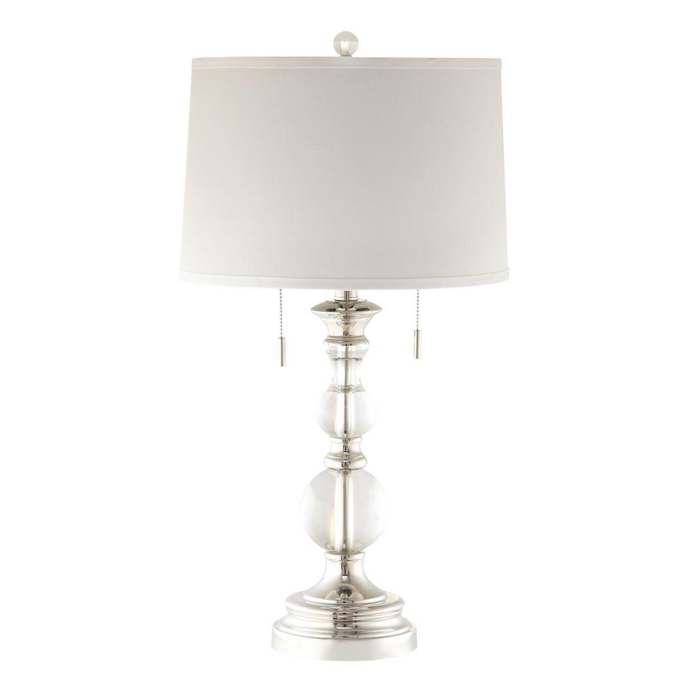 Homesullivan Brimley 27 In Nickel Silver White Crystal 2 Lite Table Nickel Silver White Crystal 2 Lite Table Lamp With Pull Chain