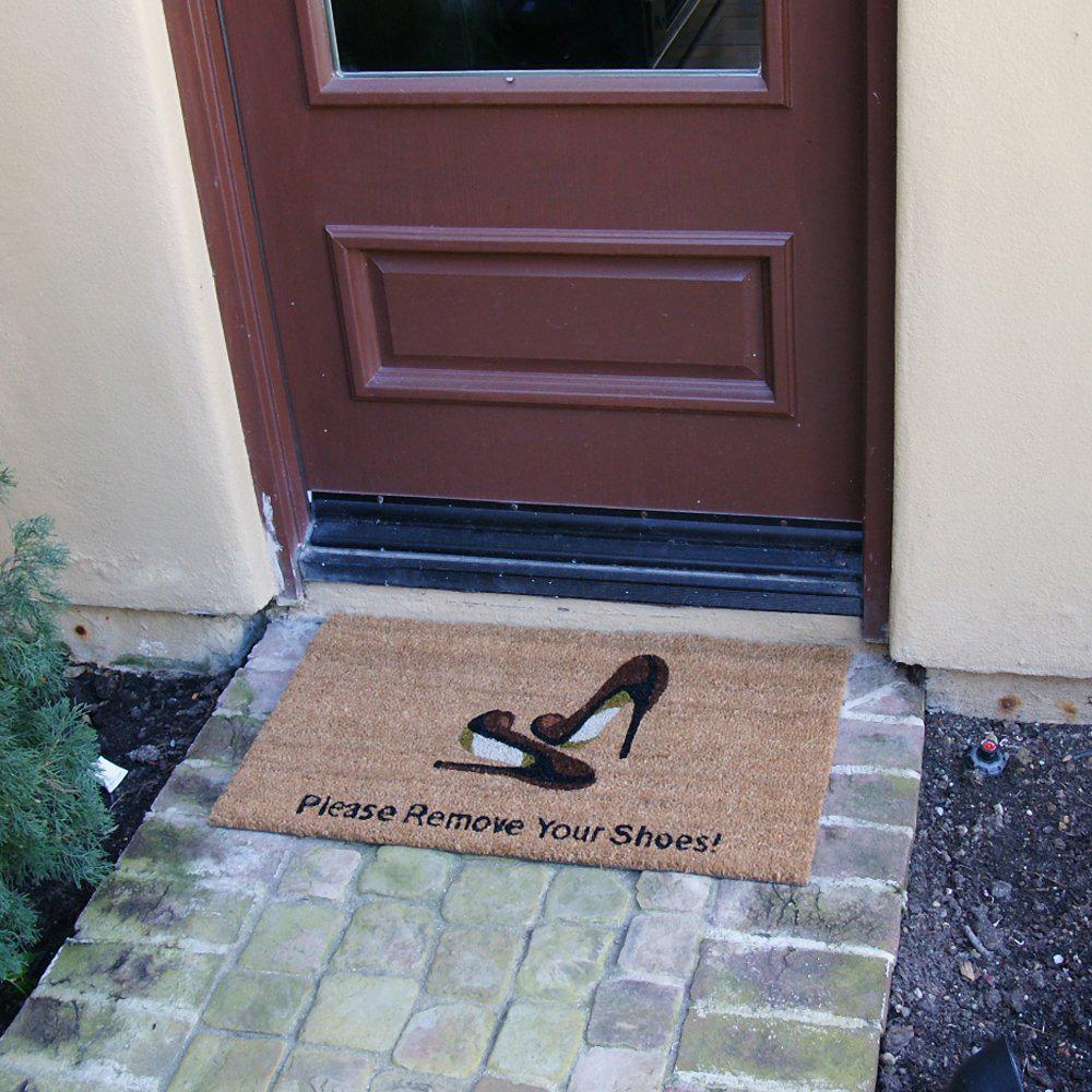 Rubber Cal Welcome And Please Remove Your Shoes 18 In X 30 In Door Mat