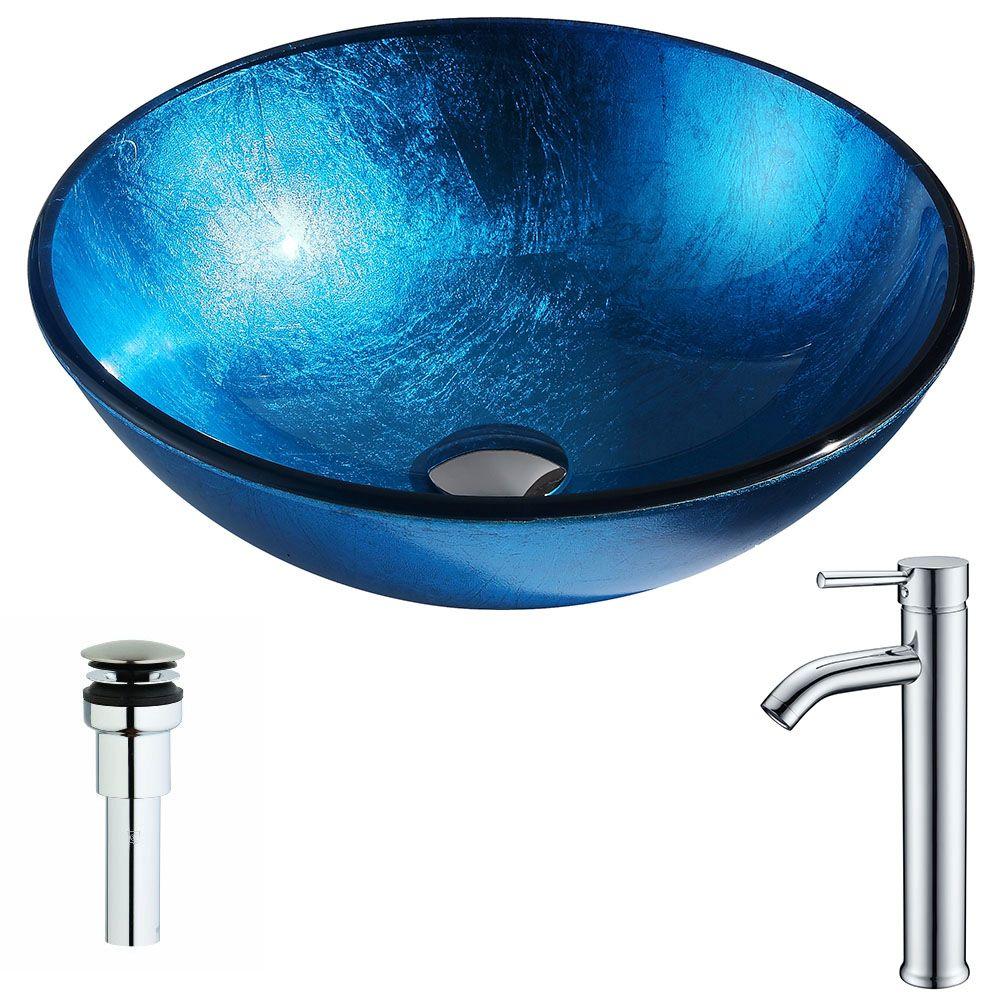 ANZZI Arc Series Deco-Glass Vessel Sink in Lustrous Light Blue with Fann Faucet in Chrome was $256.99 now $205.59 (20.0% off)