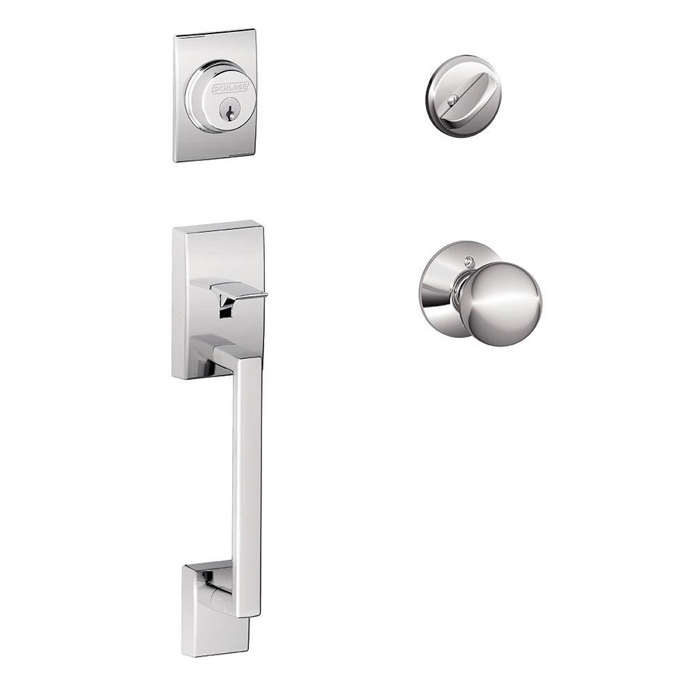 Schlage Century Bright Chrome Single Cylinder Deadbolt With Orbit Knob Door Handleset