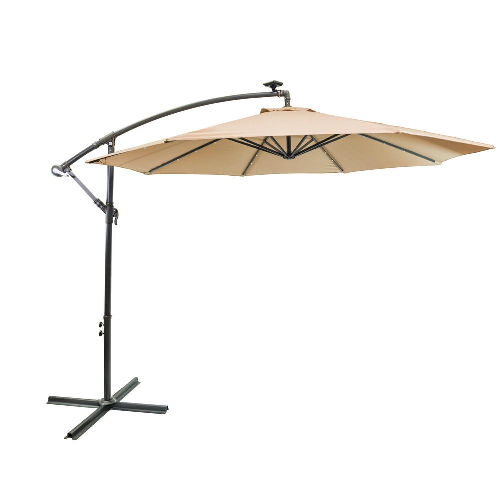 Hampton Bay 11 ft. LED Offset Patio Umbrella in Sunbrella HennaYJAF052