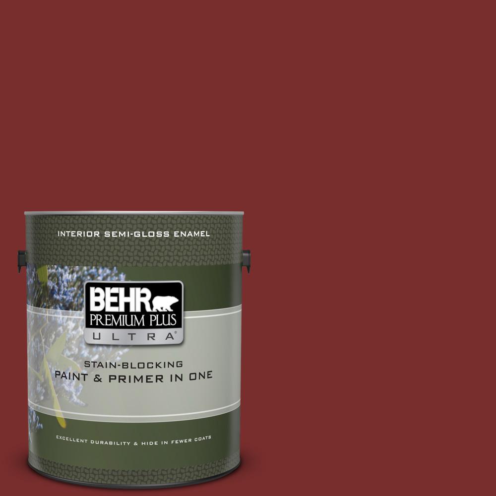 Behr Premium Plus Ultra 1 Gal Ul120 22 Red Pepper Semi Gloss Ul120 22 Red Pepper Semi Gloss Enamel Interior Paint And Primer In One