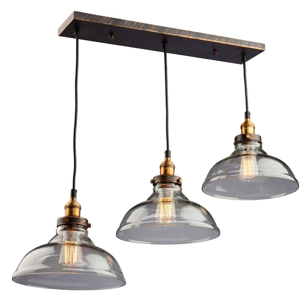 Multicolored Pendant Lights Lighting The Home Depot 3 Light Bronze And Copper Pendant