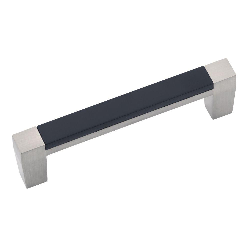 Hickory Hardware Loft 3 In Satin Nickel With Black Cabinet Center To Center Pull P3441 Snb The Home Depot