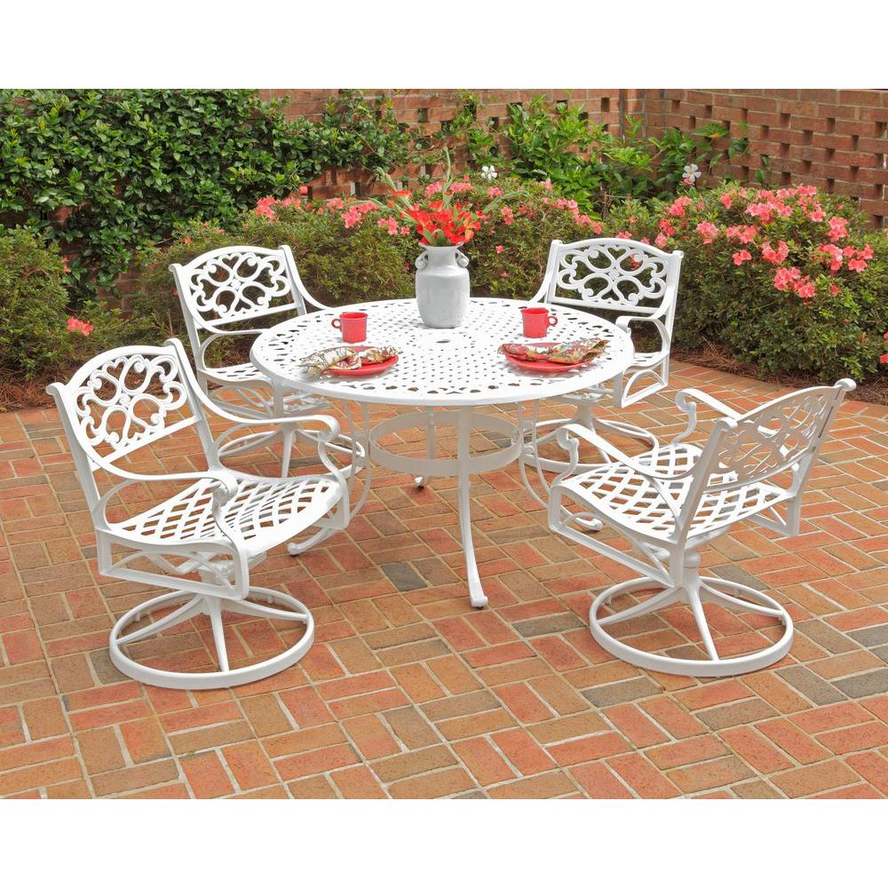 Homestyles Biscayne 48 In White 5 Piece Round Swivel Patio Dining