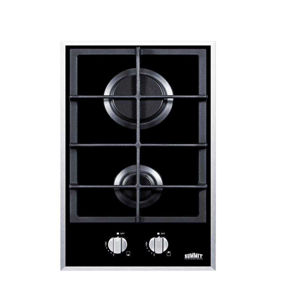 Summit Liance 12 In Gas On Gl Cooktop Black With 2 Burners Gas On Gl Cooktop In Black With 2 Burners Gc2bgl The Home Depot