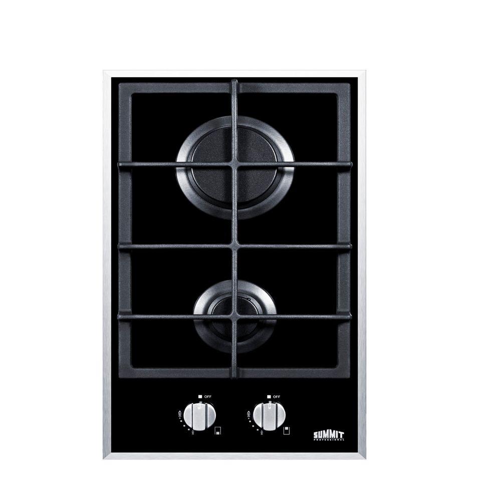 Summit Appliance 12 In Gas On Glass Cooktop In Black With 2