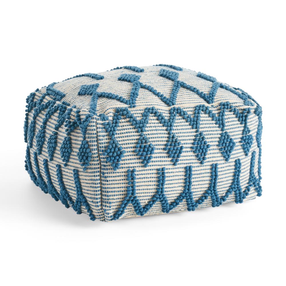 Birchglen Teal and White Square Ottoman Pouf 68165 The Home Depot