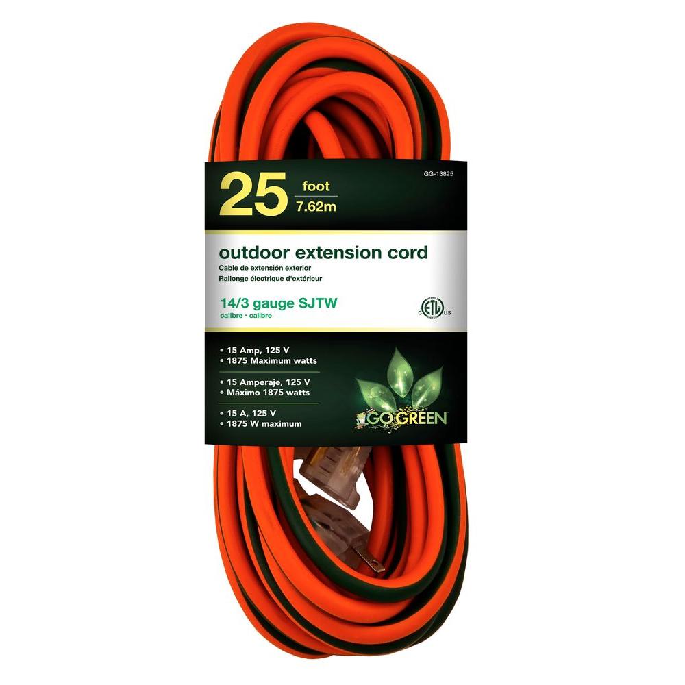 Go Green Power 25 ft. 14/3 SJTW Outdoor Extension Cord, Orange with
