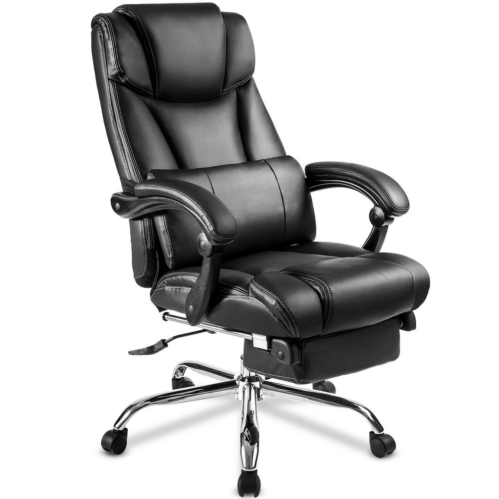 Boyel Living Black Office Chair High Quality Pu Leather Double Padded Support Cushion And Footrest Wfpp191623aab The Home Depot