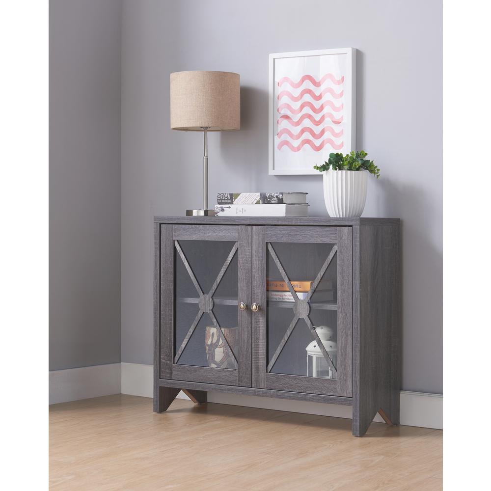 Furniture Of America Carden Distressed Gray Accent Storage Cabinet With Glass Window Panel Doors Idi 192519 The Home Depot